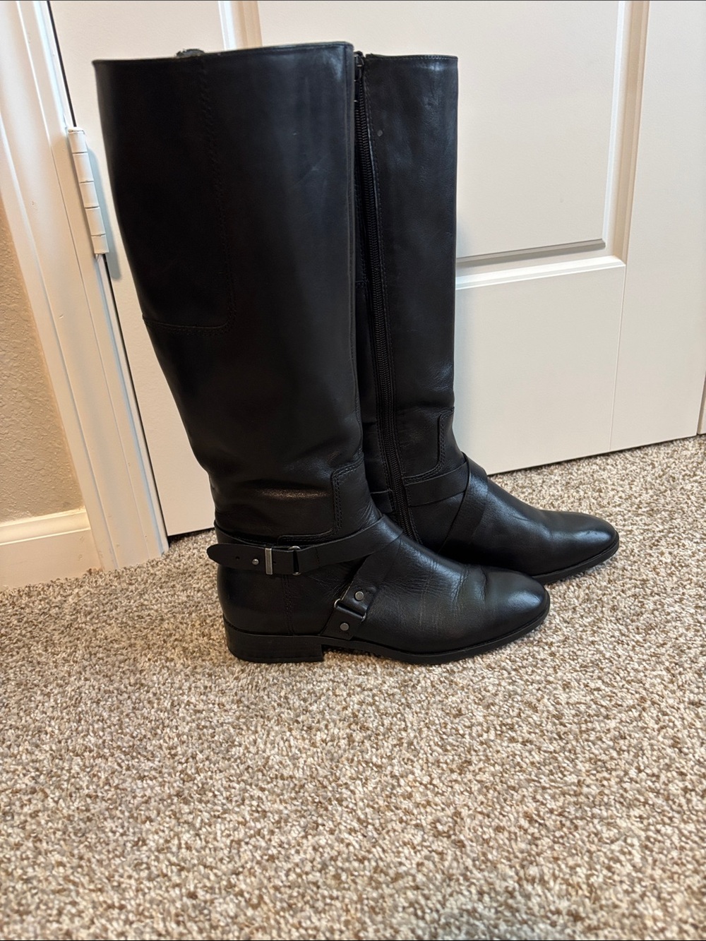 Nine West Black Leather Tall Buckle Riding Boots